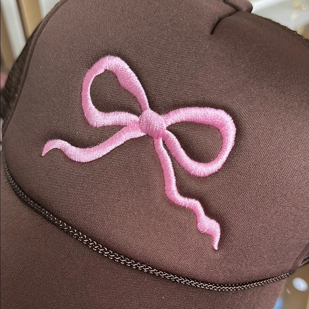 Pink Lily Bow Trucker Hat Brown with Pink Bow - Picture 3 of 8